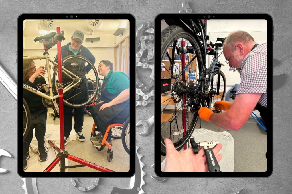 People carrying out maintenance on a bicycle